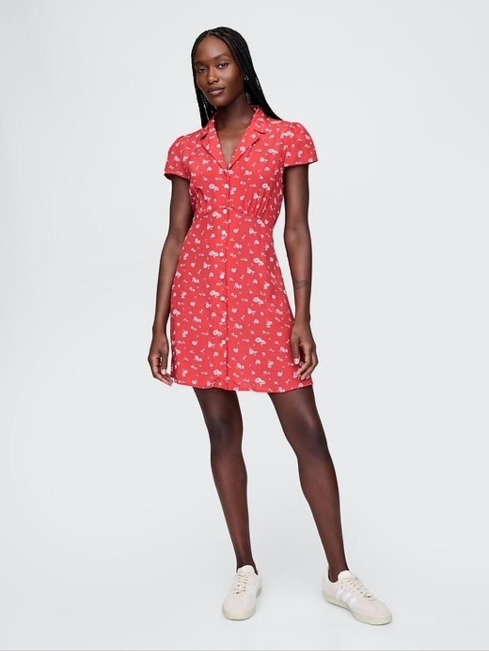 NWOT Gap Crepe Floral Mini Dress Red Floral Print short sundress buttons MEDIUM
